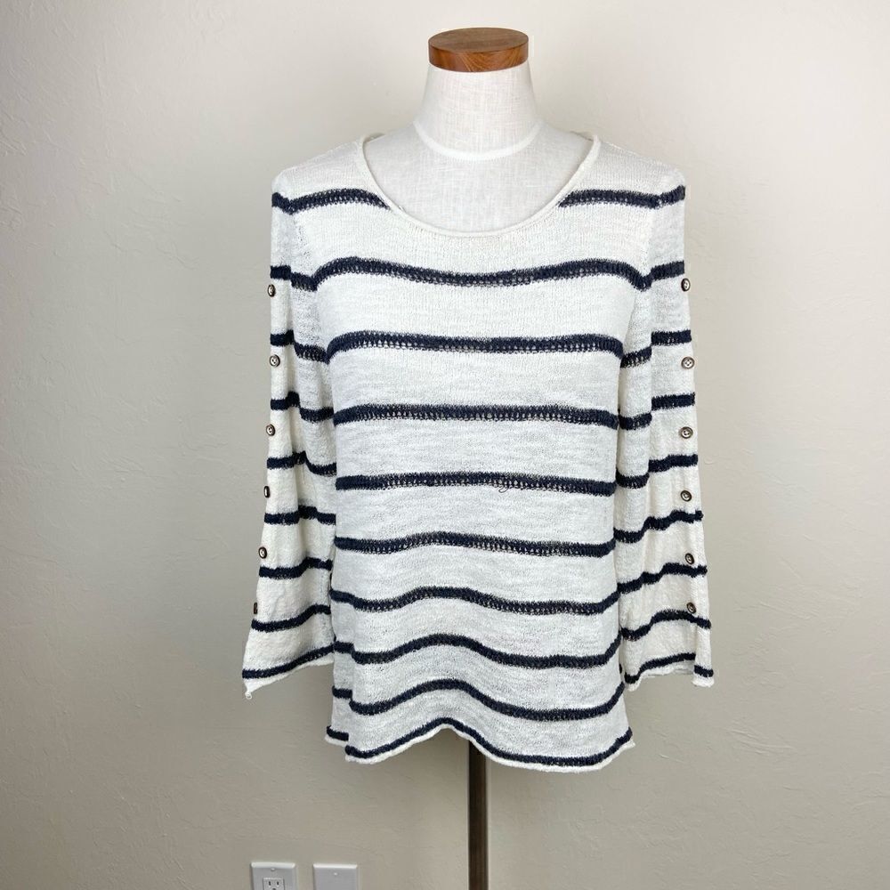 Habitat Knit Button-Sleeve Striped Top